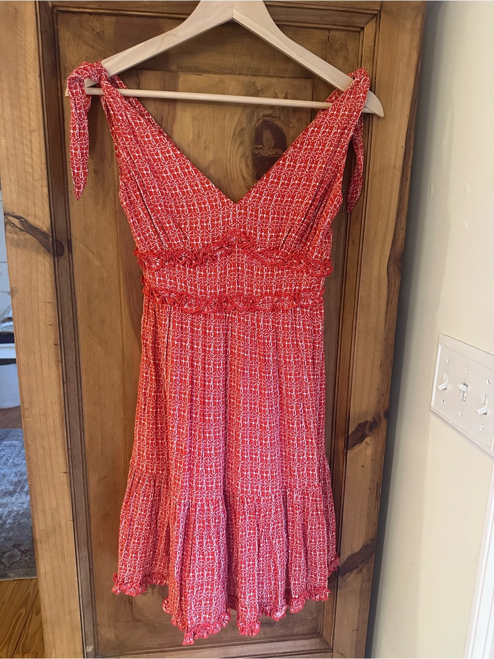 Red White Ruffle V-Neck Cottagecore Dress Small